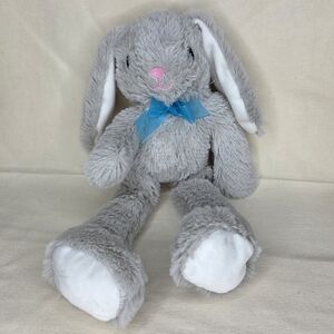 Adorable Gray Bunny Plush with Blue Bow